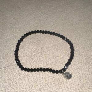 Black Beaded Bracelet with Silver Charm